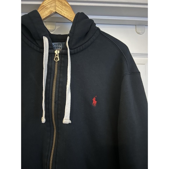 Polo Ralph Lauren Hoodie Mens XXL Black Full Zip Sweatshirt Red Pony Logo - Picture 4 of 7